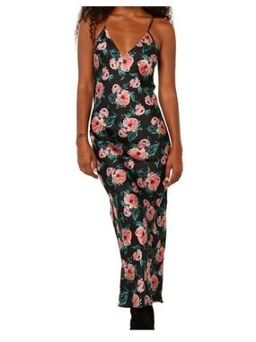 MISA Los Angeles Sela Black Floral Slip Maxi Dress size Medium